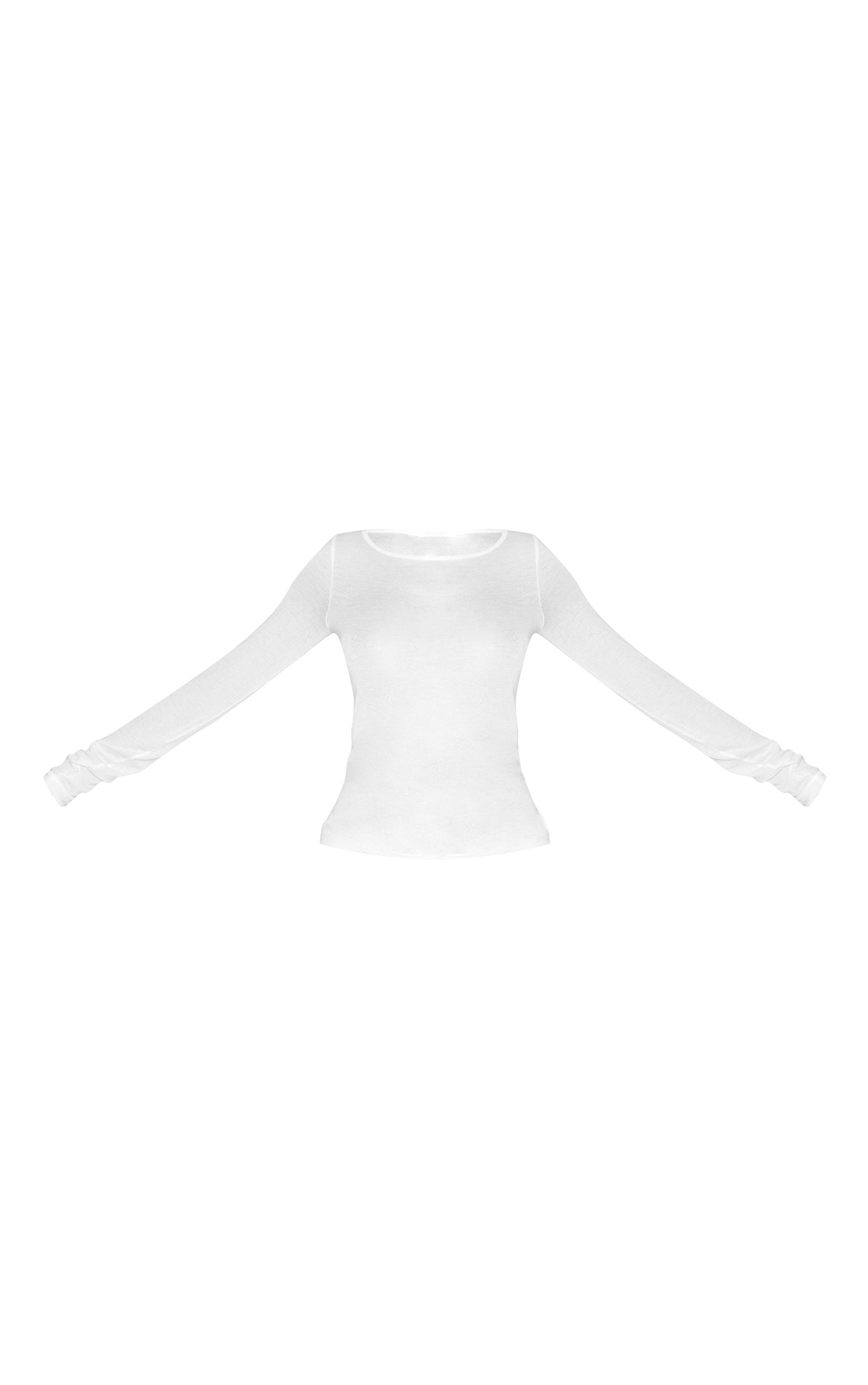 White Sheer Soft Touch Crew Neck Long Sleeve Top image 5