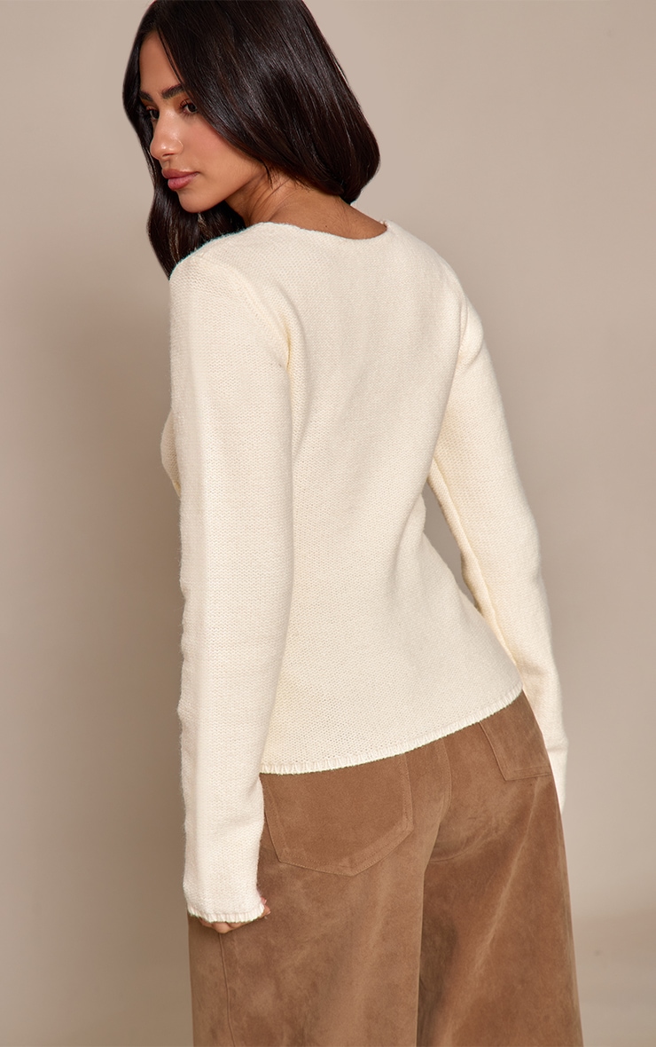 Petite Cream Seam Detail Fitted Knit Jumper  image 2