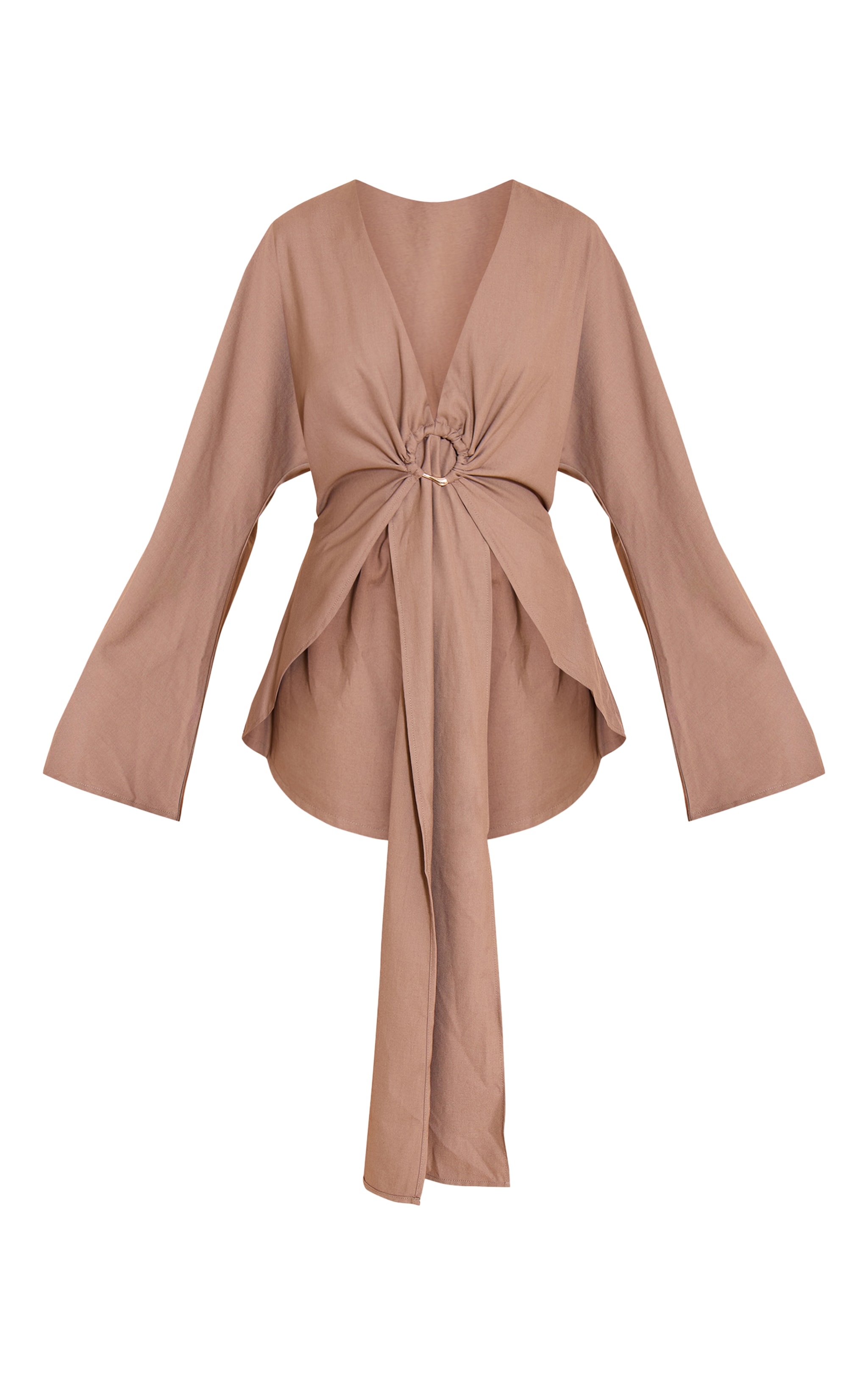 Mushroom Woven Trim Detail Plunge Drape Romper image 5