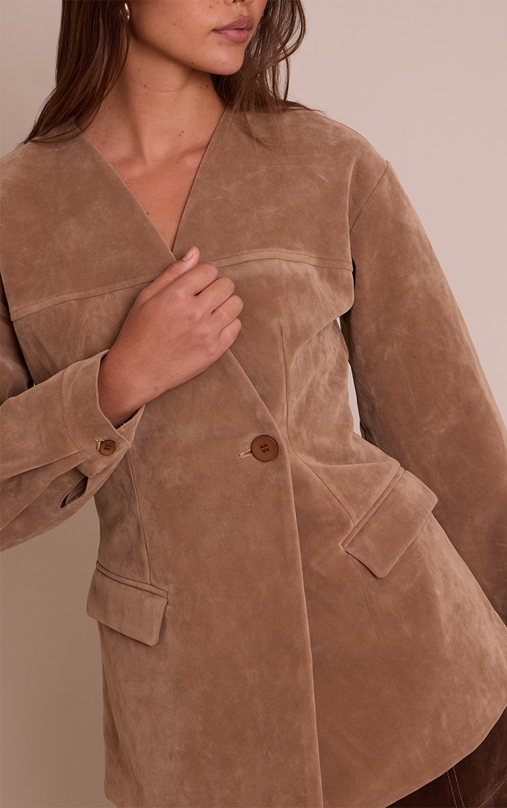 Sand Faux Suede Asymmetric Blazer image 4