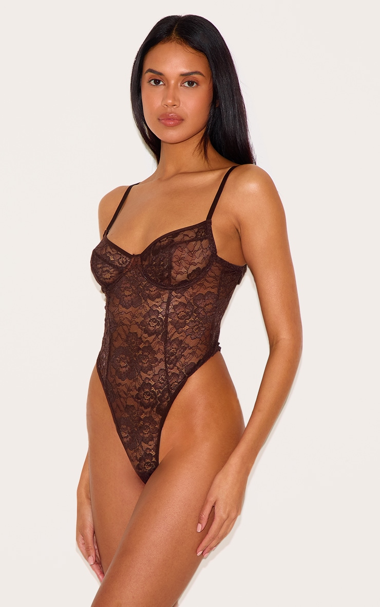 Chocolate Lace Underwired Lingerie Bodysuit image 2