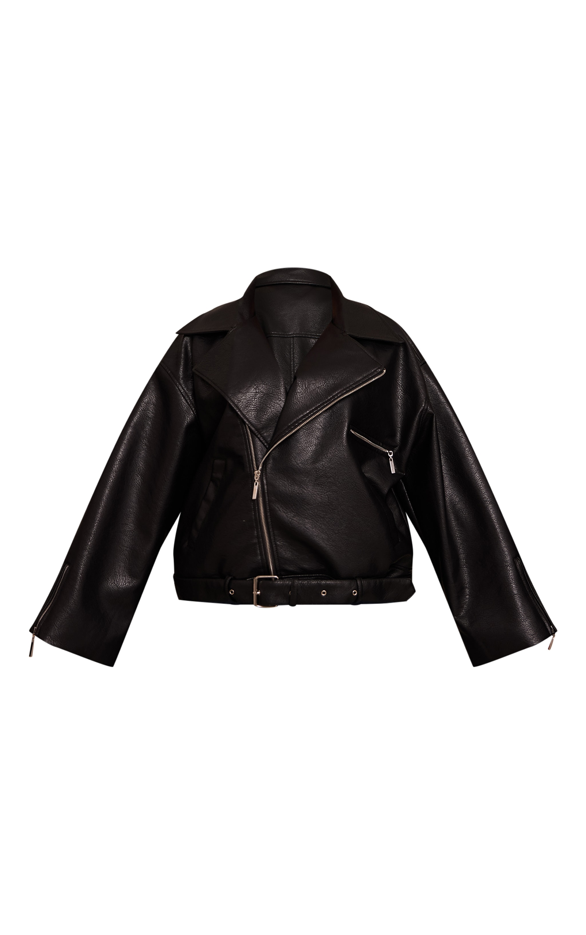 Plus Black Oversized Biker  Faux Leather Jacket image 5