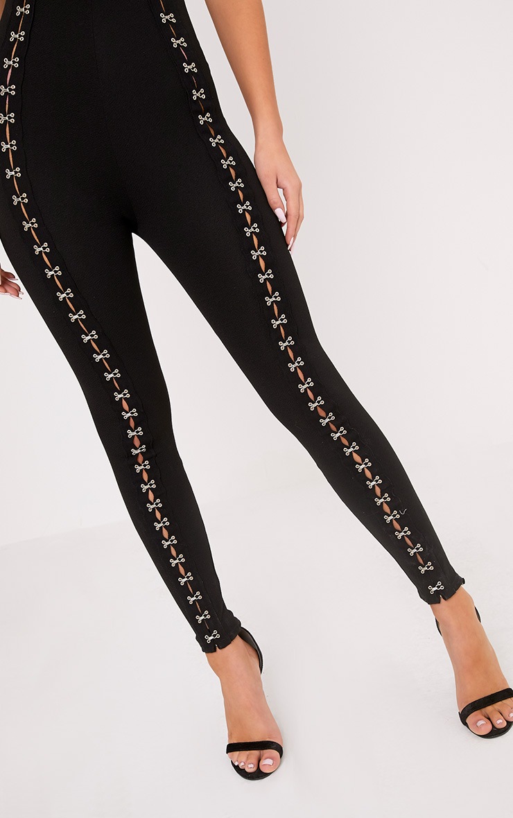 Aviana Black Hook and Eye Jumpsuit Jumpsuits PrettyLittleThing