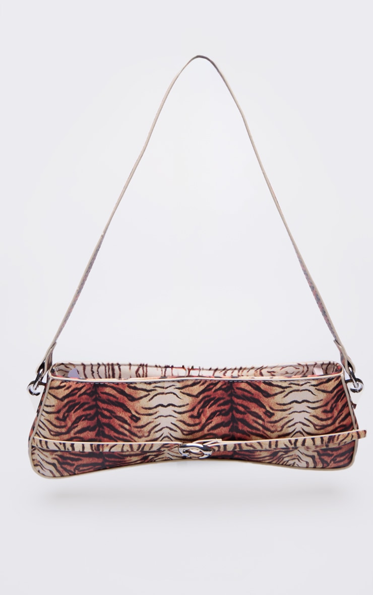 Tiger Print Pu Buckle Strap Baguette Shoulder Bag image 2