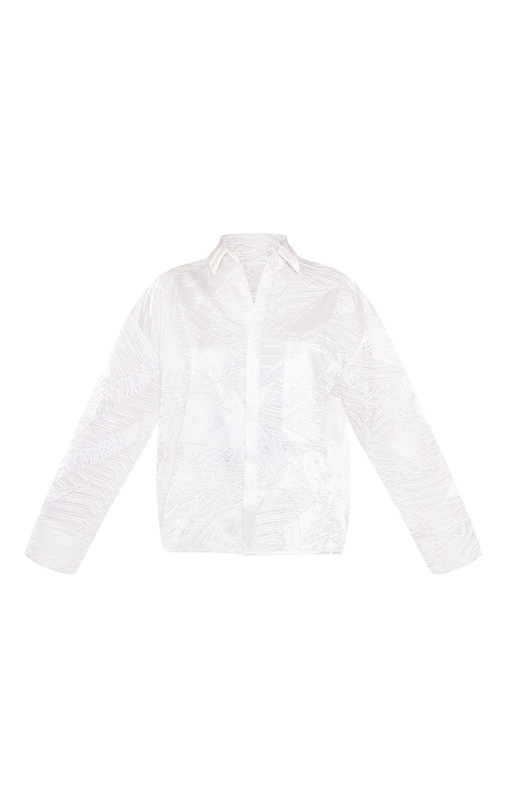 Cream Woven Jacquard Pocket Detail Oversized Shirt image 5