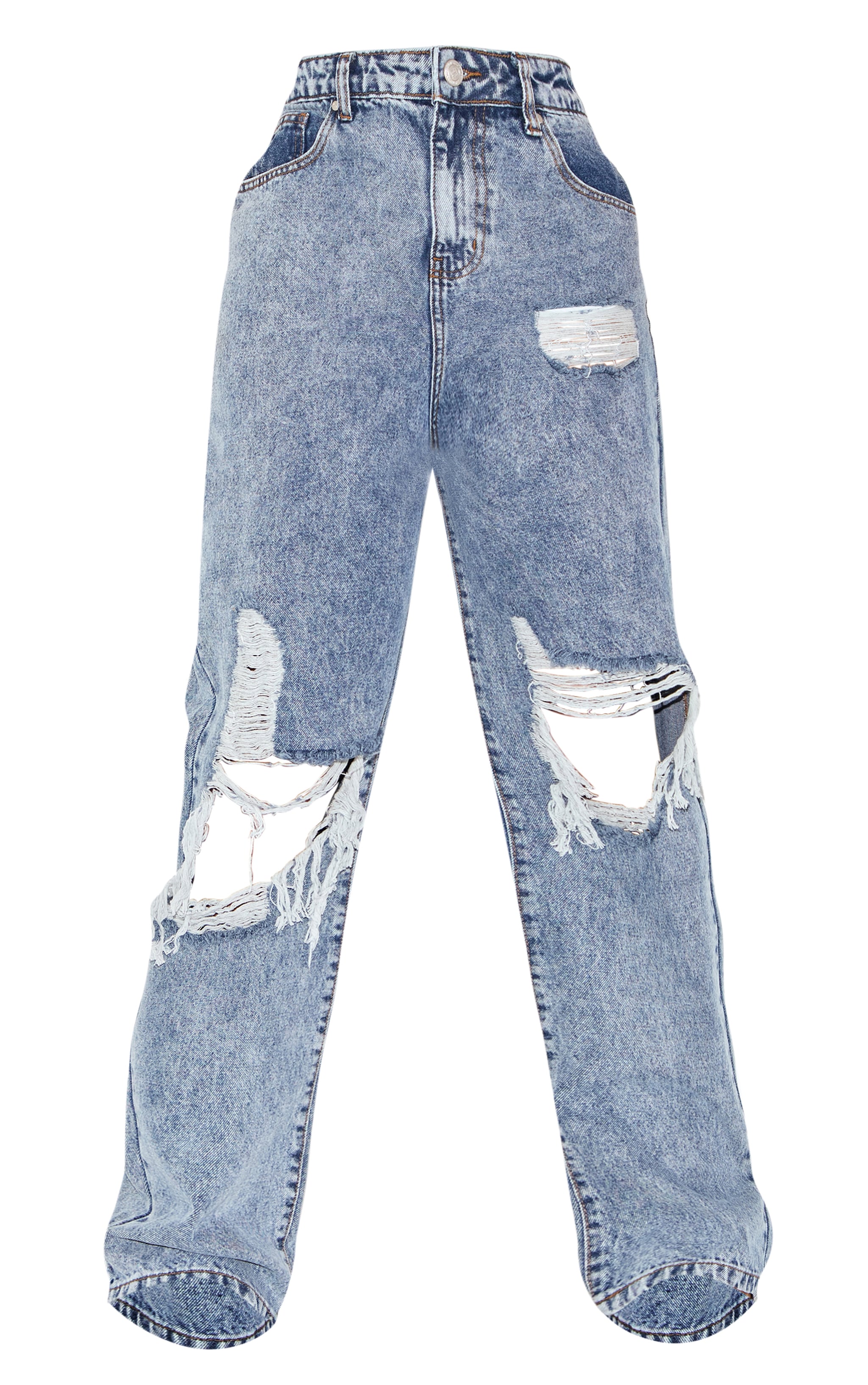 PRETTYLITTLETHING Shape Vintage Wash Extreme Rip Wide Leg Jeans image 5