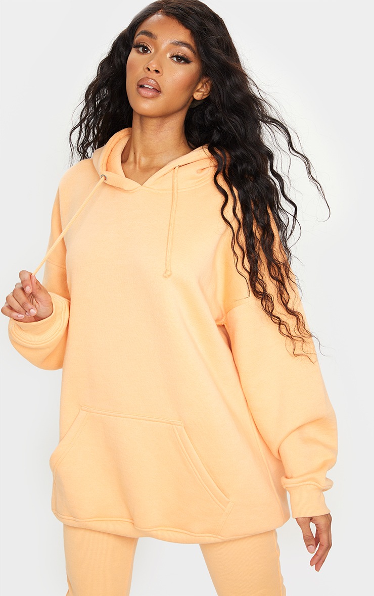 Peach Oversized Pocket Front Drawstring Hoodie