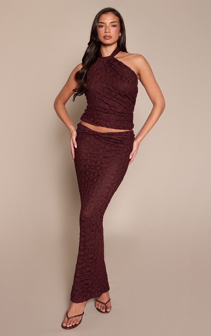 Brown Lace Twist Detail Maxi Skirt