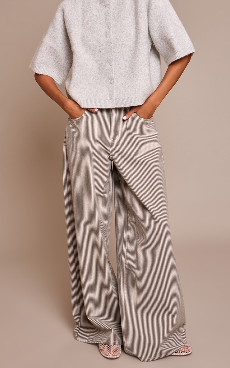 Khaki Pinstripe High Waist Denim Jeans image 2