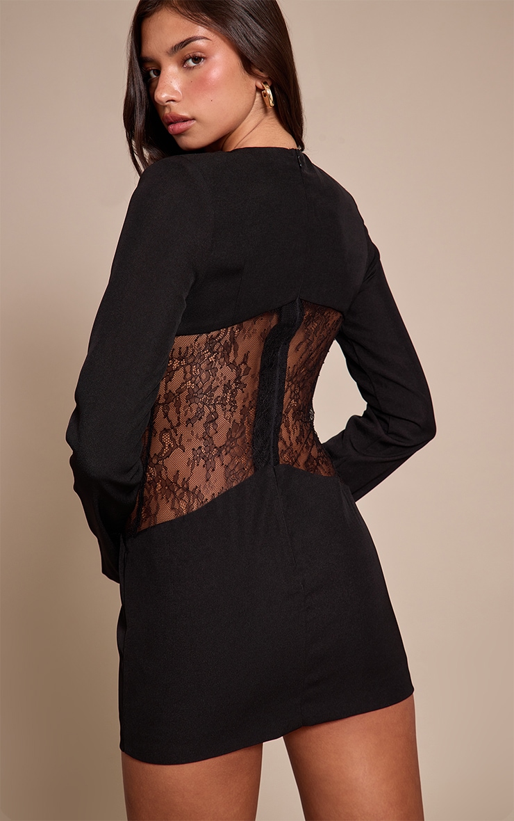 Black Lace Cut Out Detail Mini Dress image 2