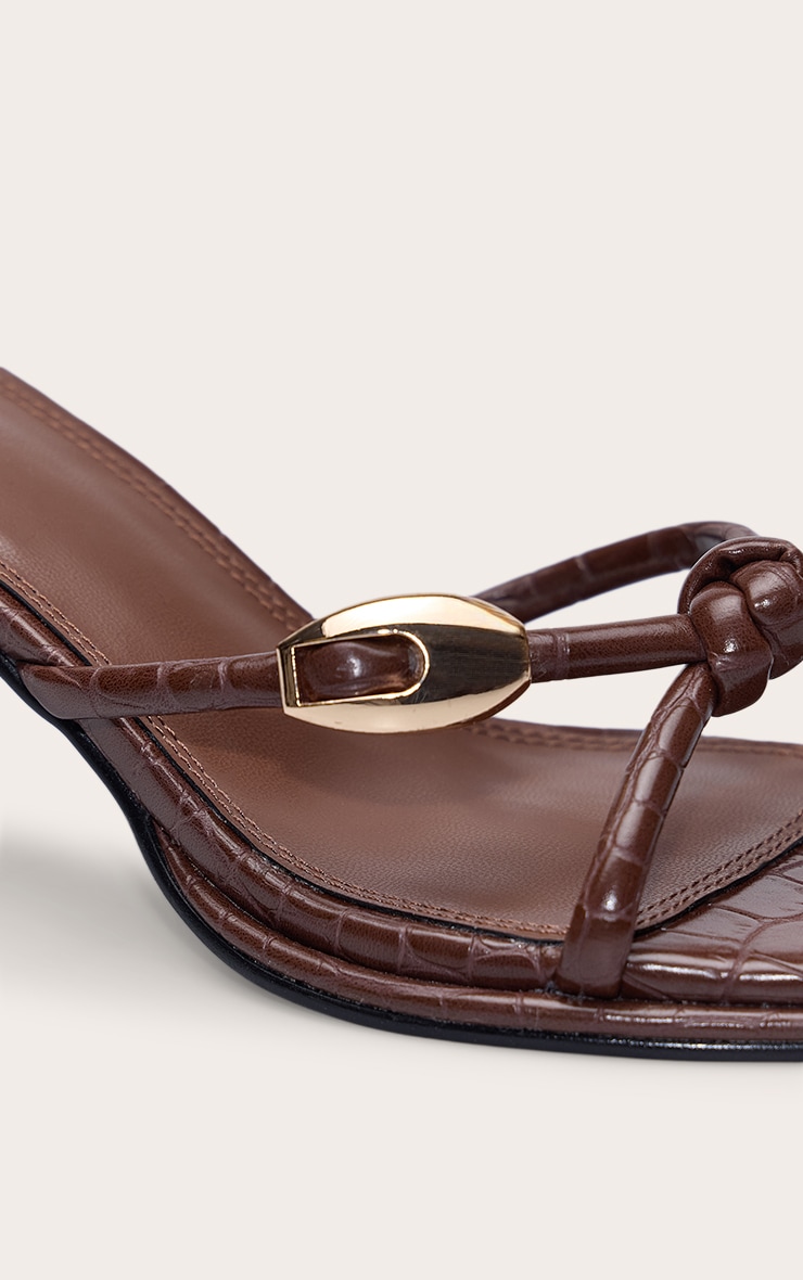 Chocolate Croc PU Knot Strap Kitten Heeled Mule image 5