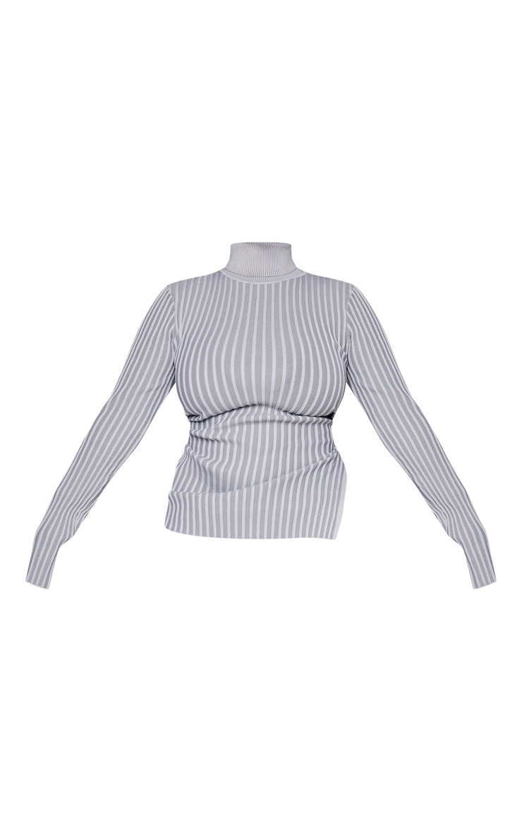 Plus Grey Roll Neck Rib Knitted Sweater image 4