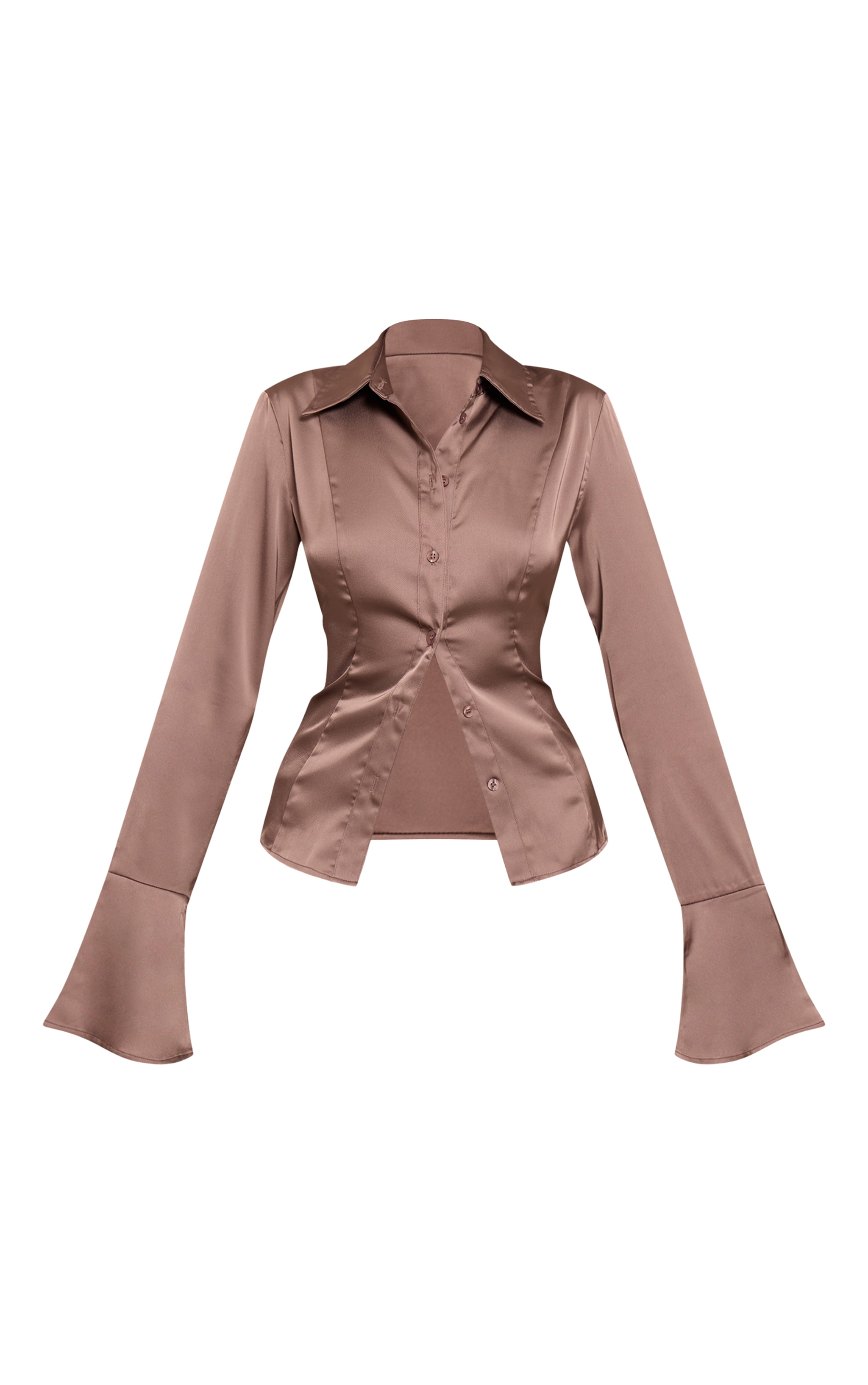 Chemise ajustée satinée gris champignon à manches evasées image 5