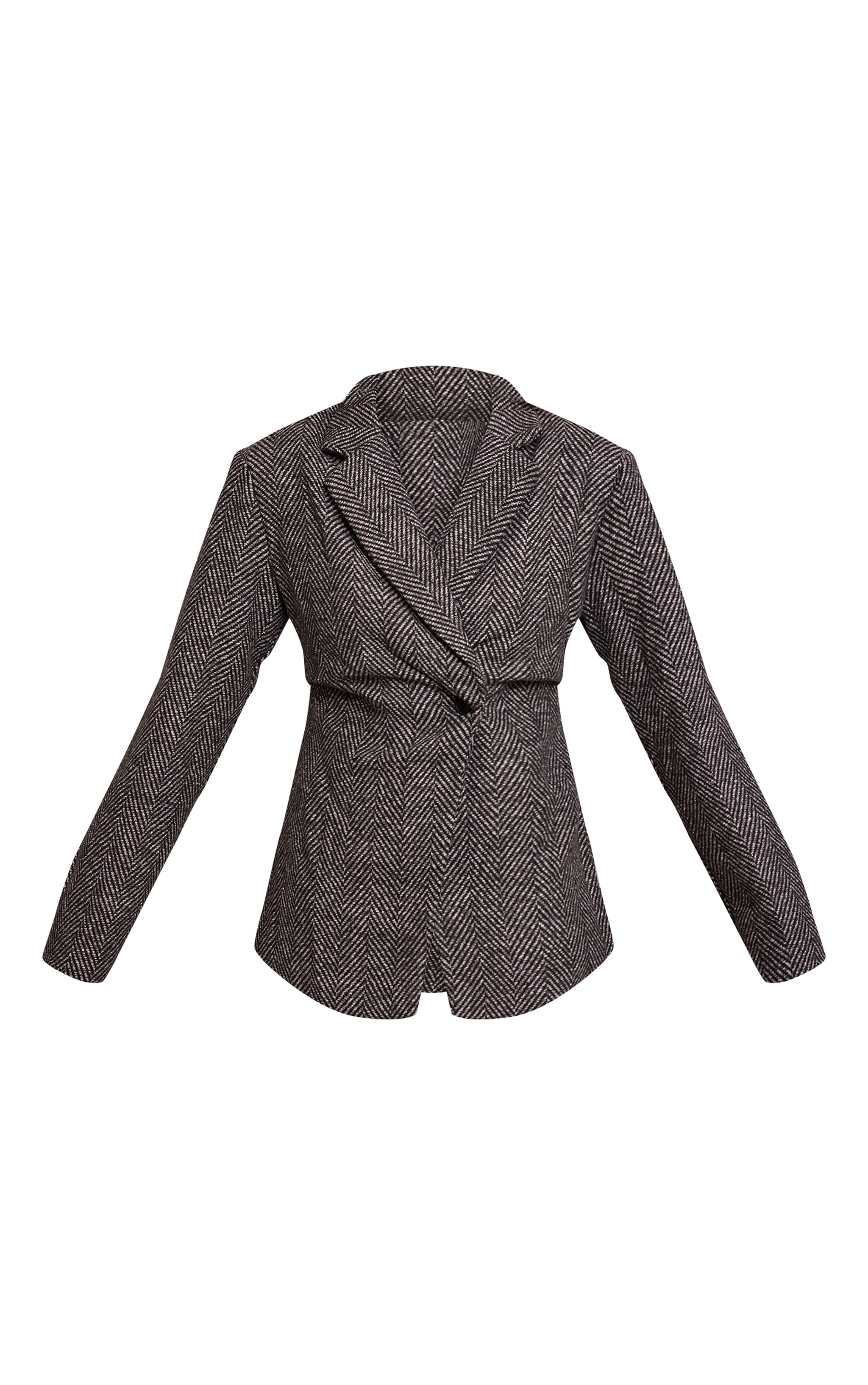 Grey Herringbone Gathered Cinched Waist Blazer image 5