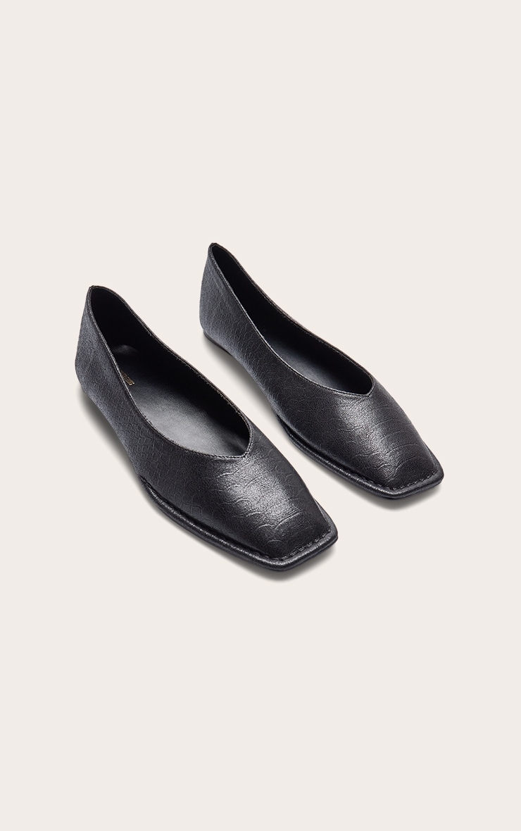 Black Pu Croc Sqaure Toe Ballerina Pump image 3