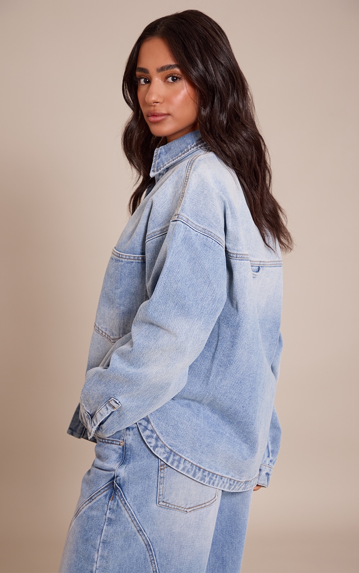 Petite Mid Blue Oversized Denim Shirt image 2