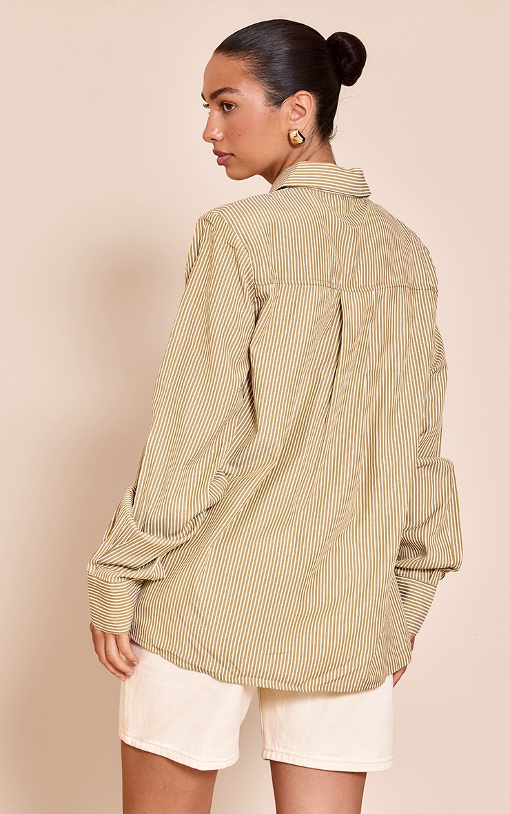 Olive Stripe Shoulder Pad Oversized Shirt image 2