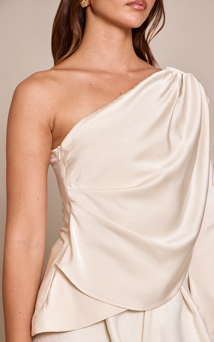 Cream Satin One Shoulder Top  image 4