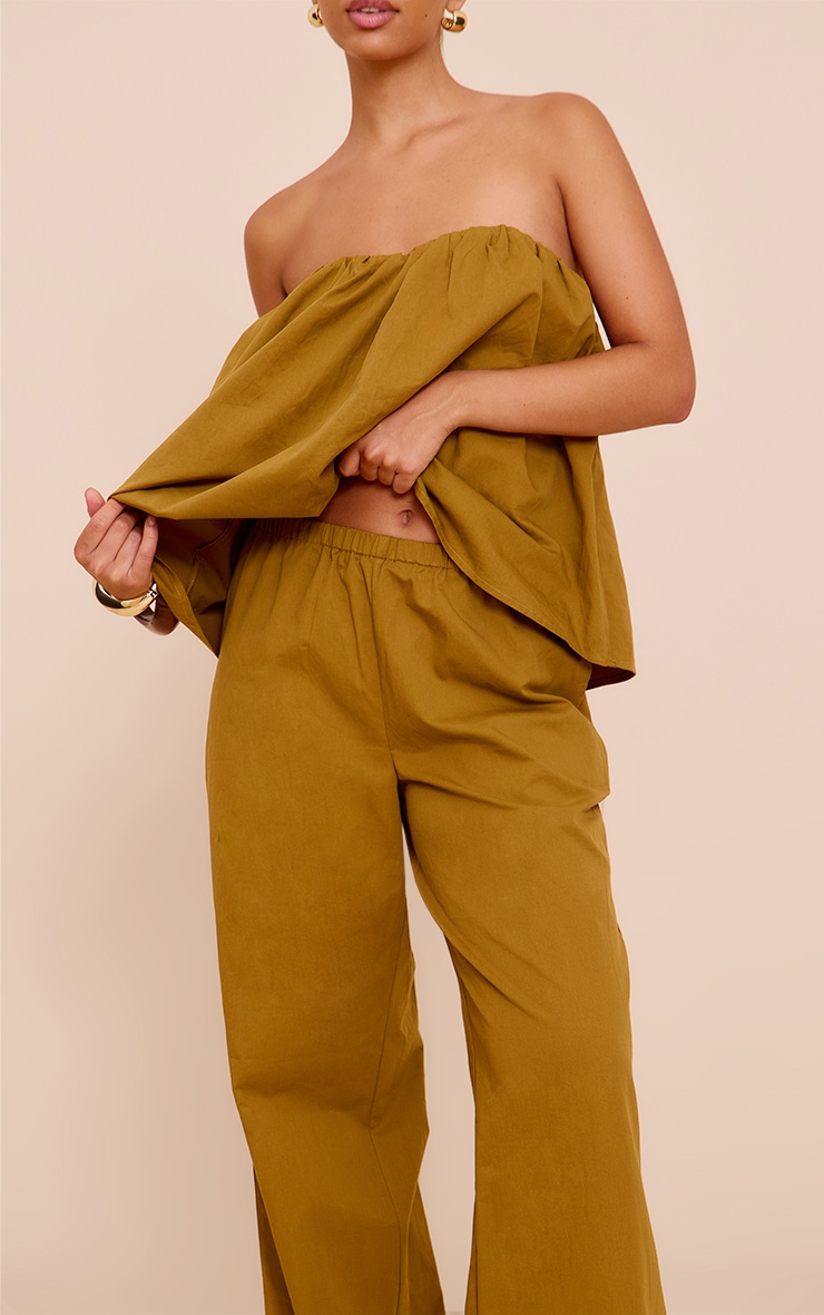 Olive Cotton Woven Elasticated Waist Wide Leg Pant image 2