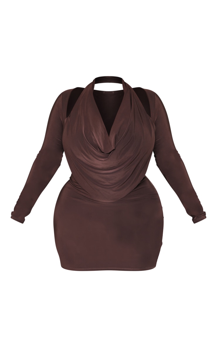 Plus Chocolate Cowl Neck Long Sleeve Bodycon Dress image 5