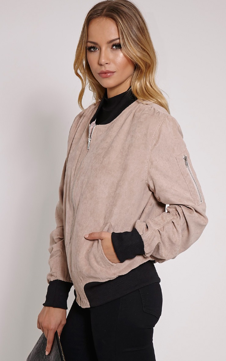 Poppie Blush Suede Bomber Jacket Knitwear PrettyLittleThing