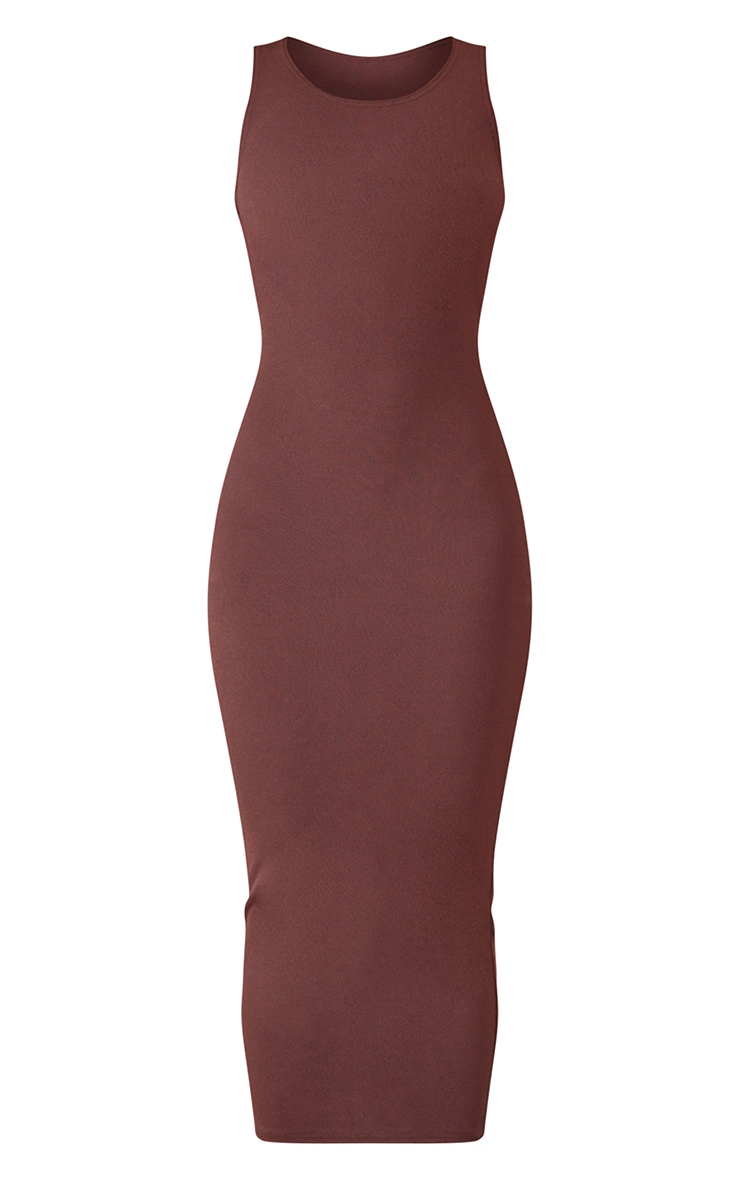 Chocolate Rib Cut Out Back Detail Tie Waist Midaxi Dress image 5