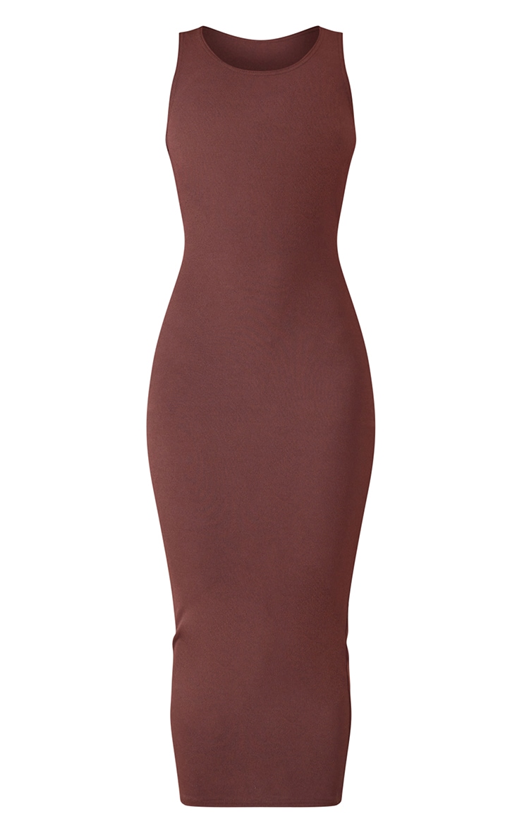 Chocolate Rib Cut Out Back Detail Tie Waist Midaxi Dress image 3