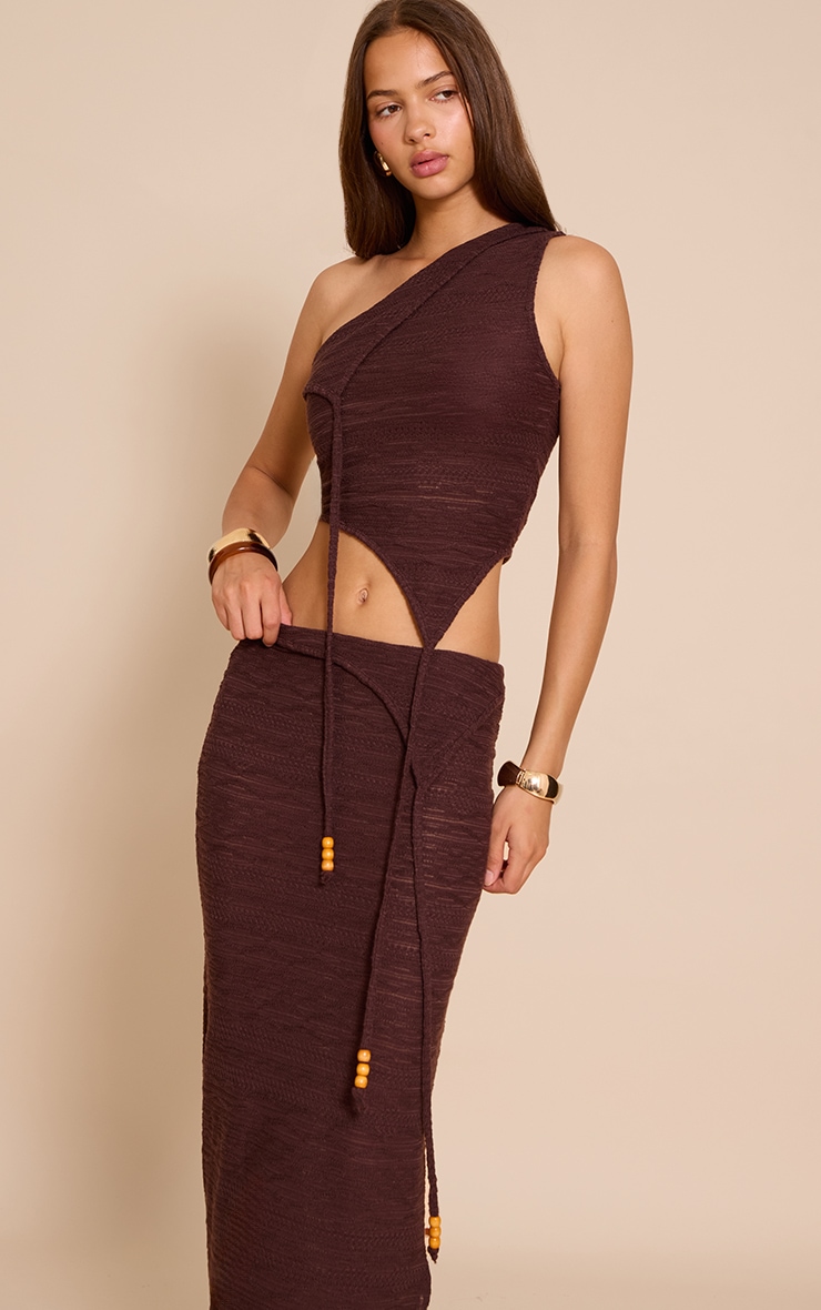 Chocolate Textured Bead Asymmetrical Crop Top image 1