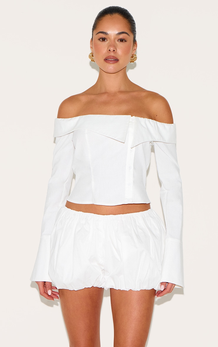 Mini short bouffant en coton blanc à taille basse image 4