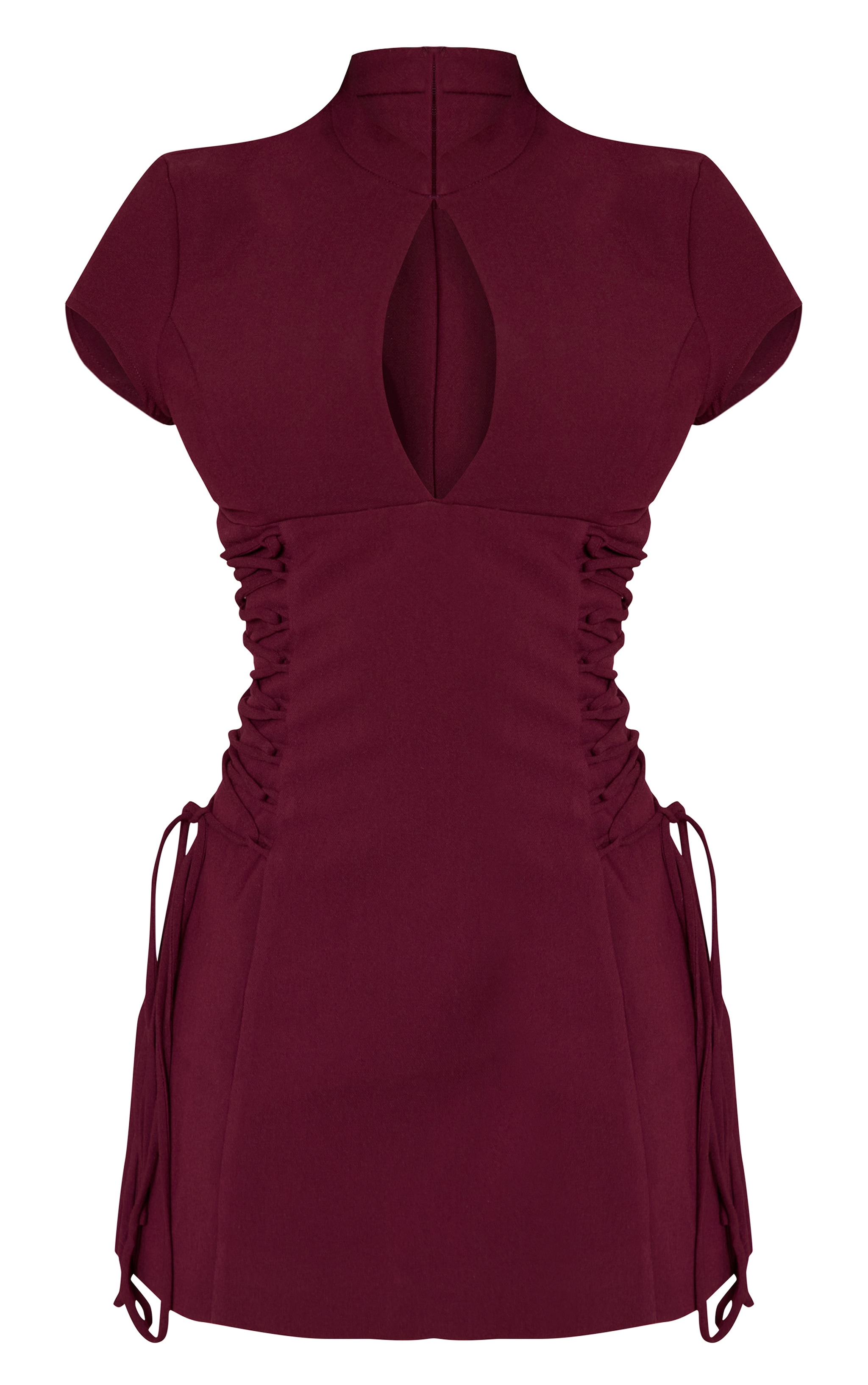 PLT Label Robe de tailleur trapèze prune à col mandarin et lacets image 5