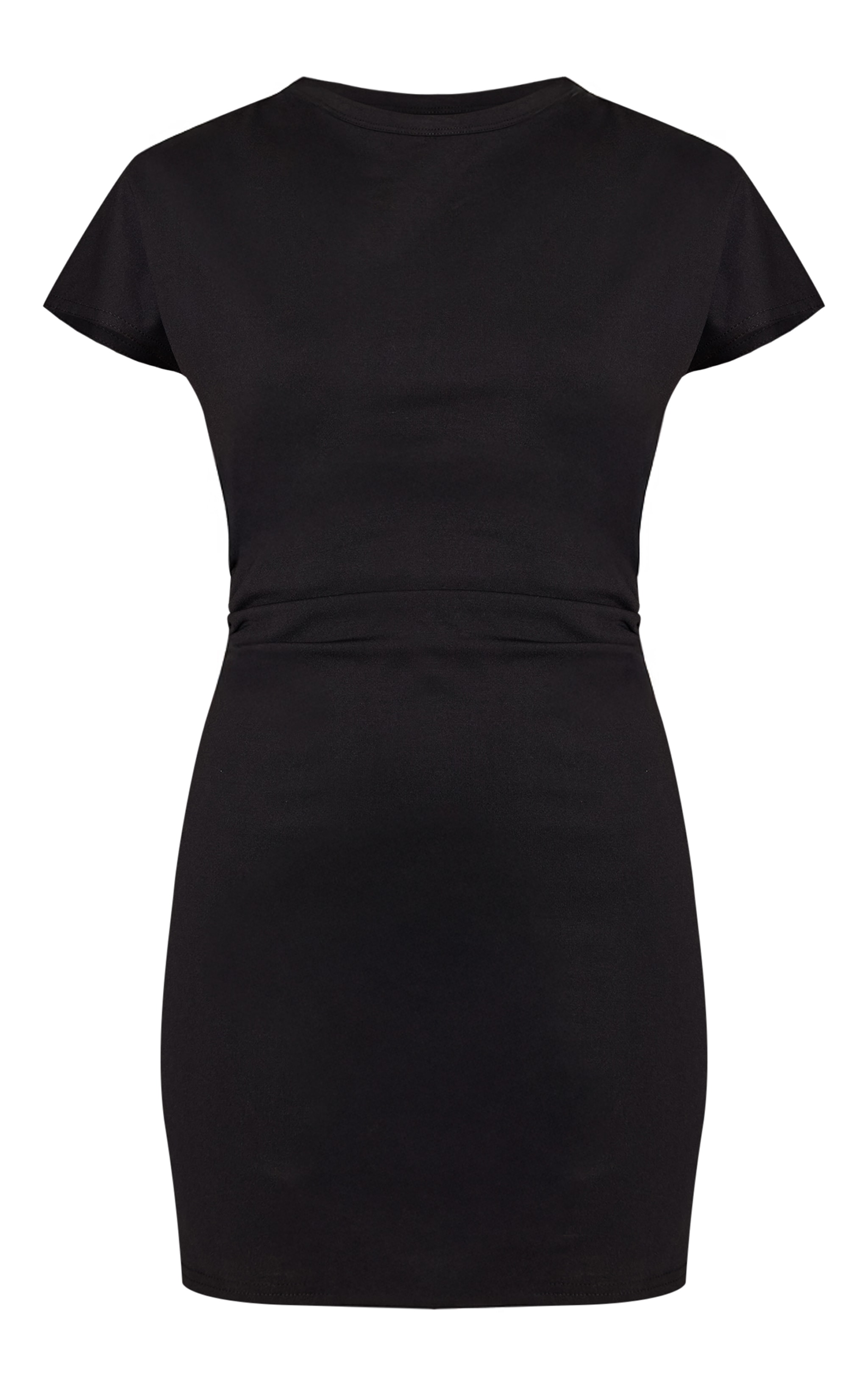 Black Boat Neck Cinched Waist Shift Dress image 5