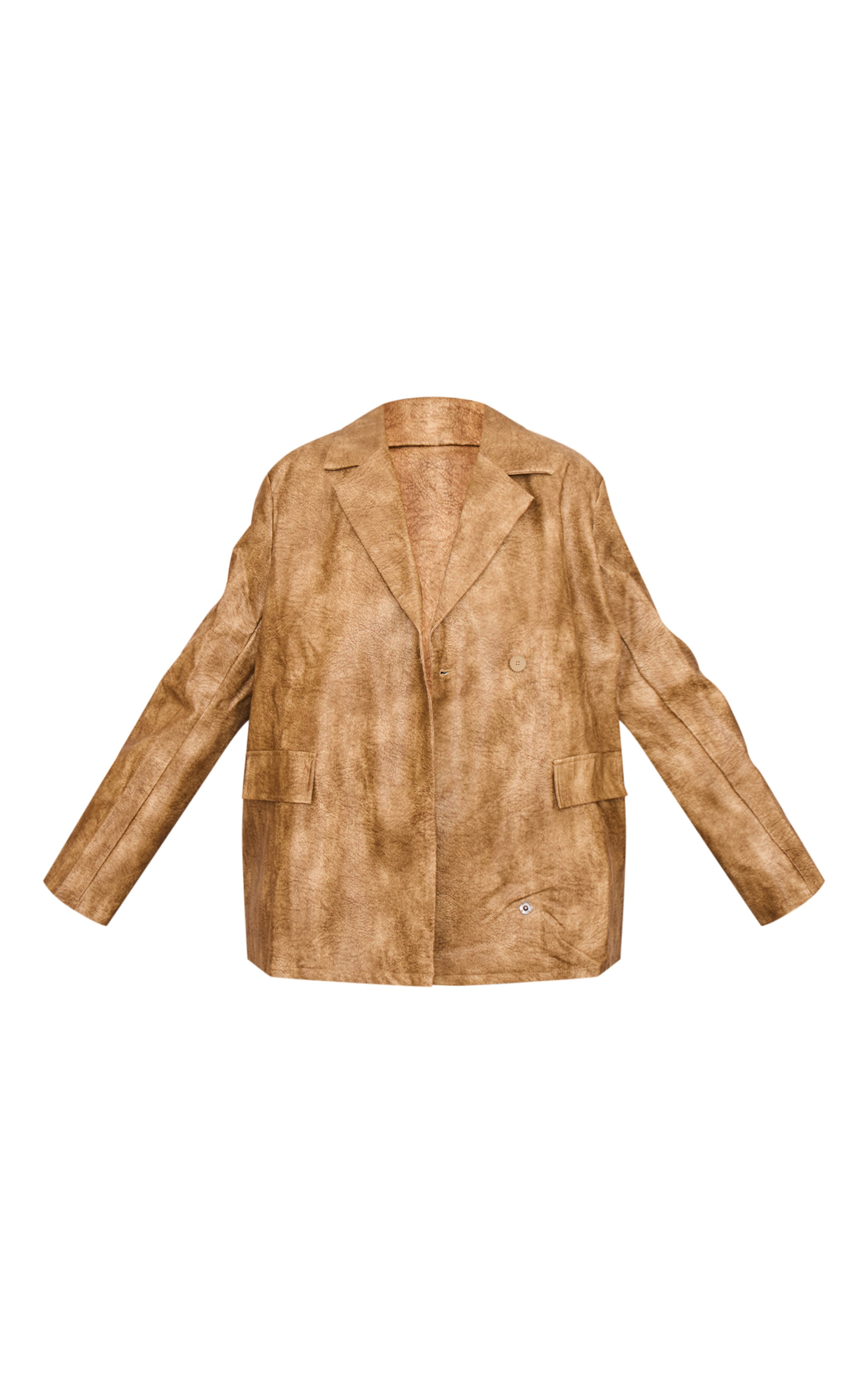 Plus Brown Distressed PU Oversized Shoulder Pad Blazer image 5