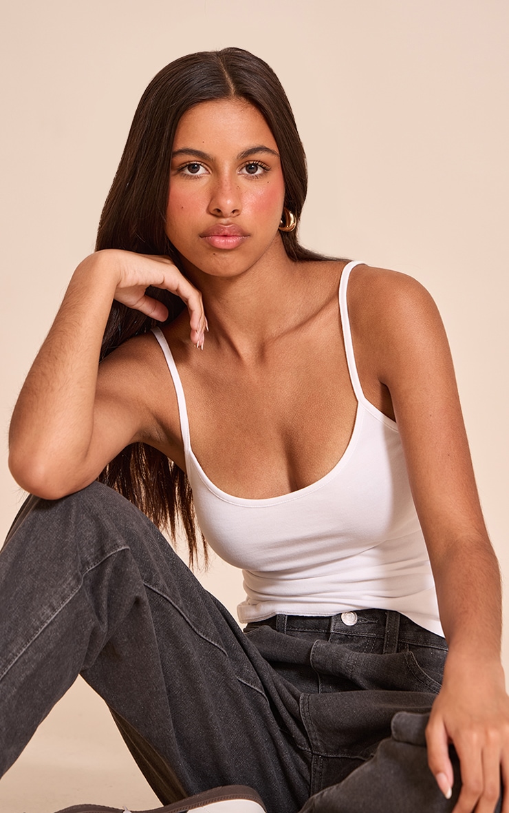 Petite White Soft Cotton Strappy Vest Top image 1