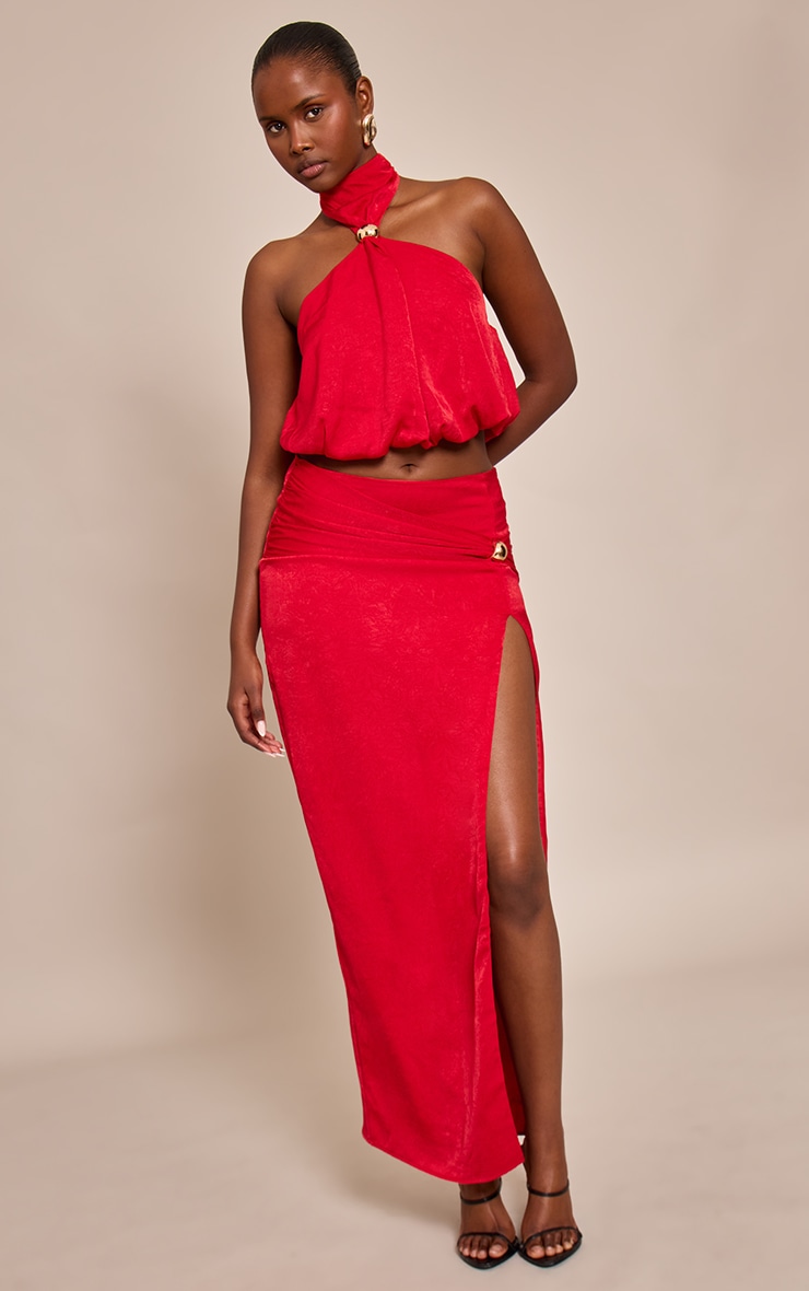 Red Hardware Detail Halter neck Top image 3