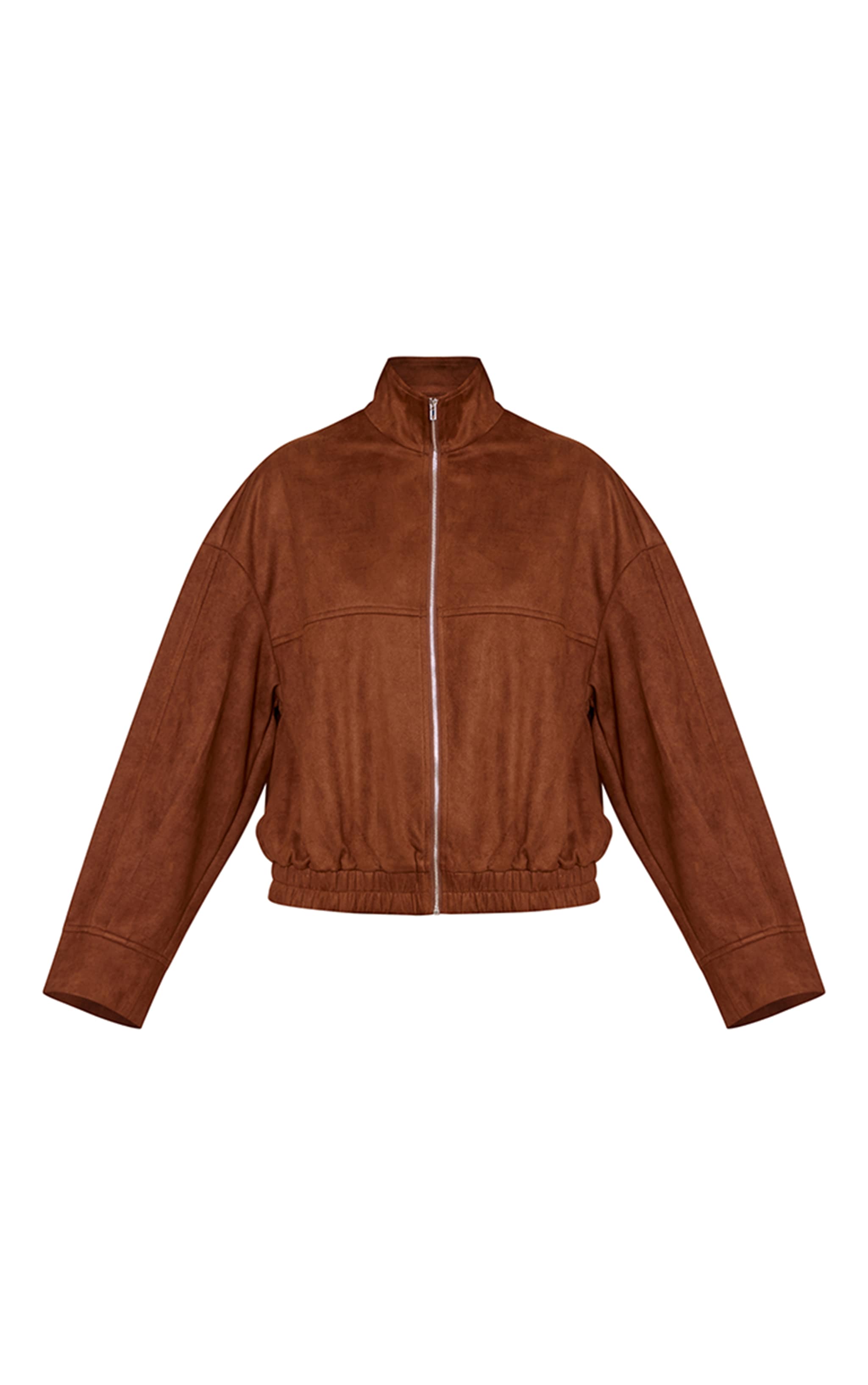 Tan Faux Suede Funnel Neck Zip Up Jacket image 5