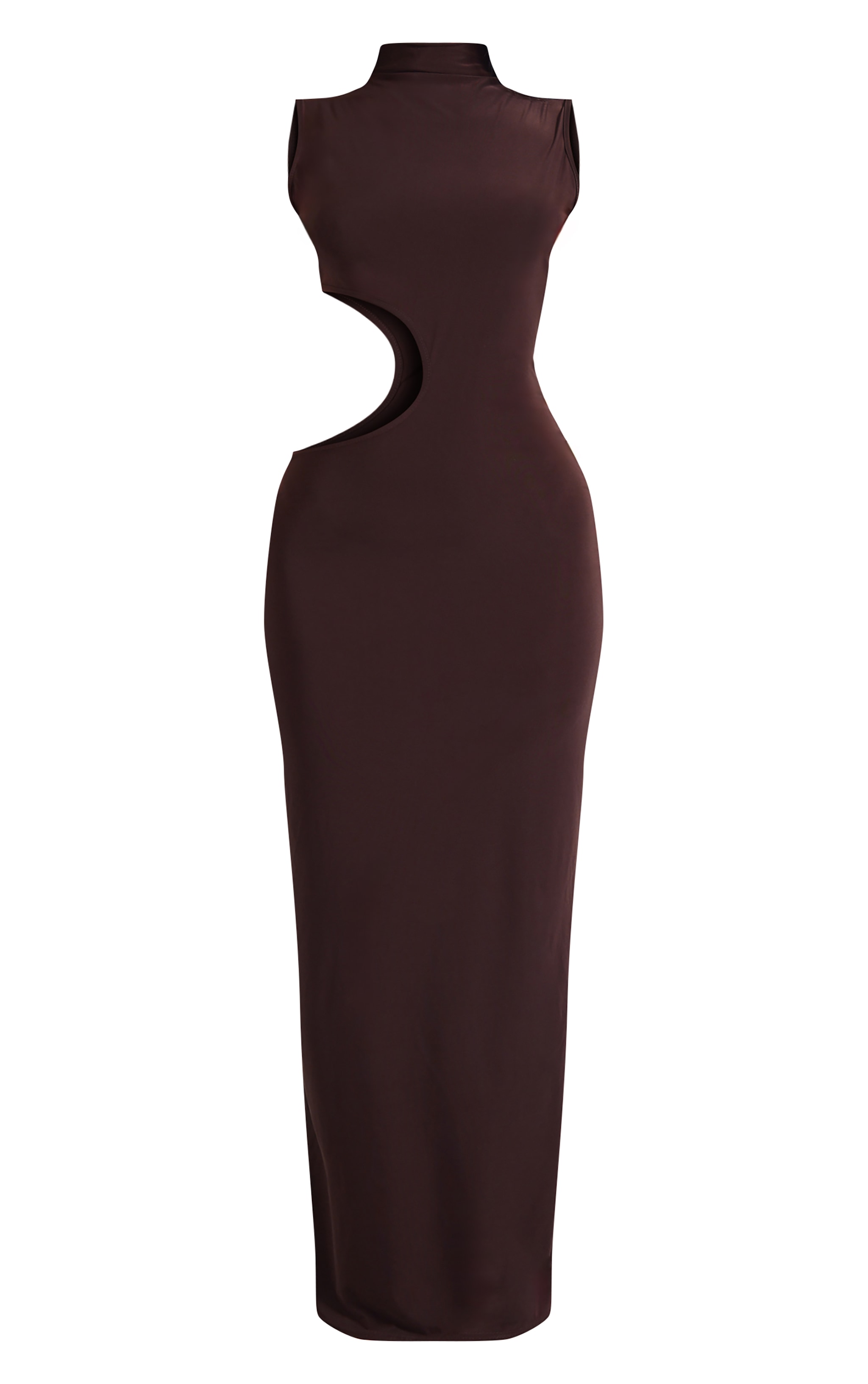 Petite Chocolate Bodycon Slinky Cut Out Maxi Dress image 5