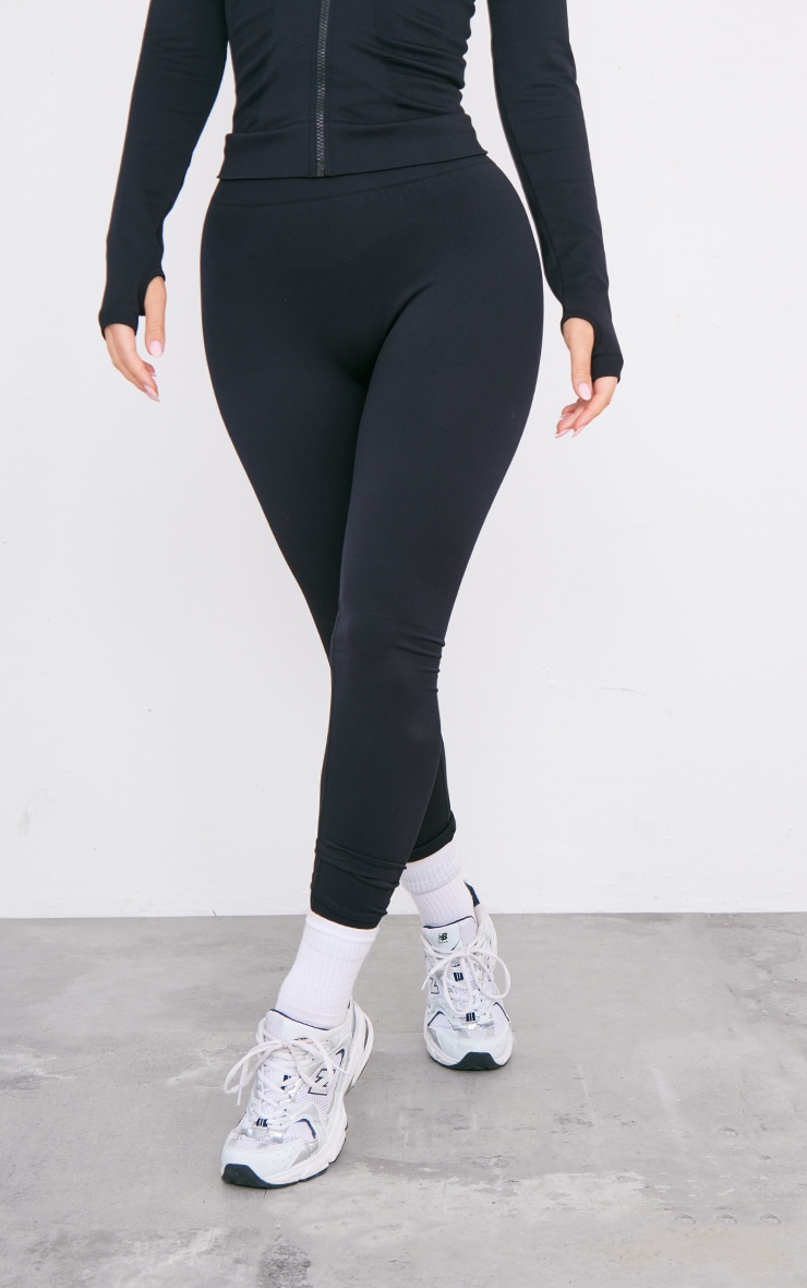 Legging de sport noir sans coutures à taille haute image 2