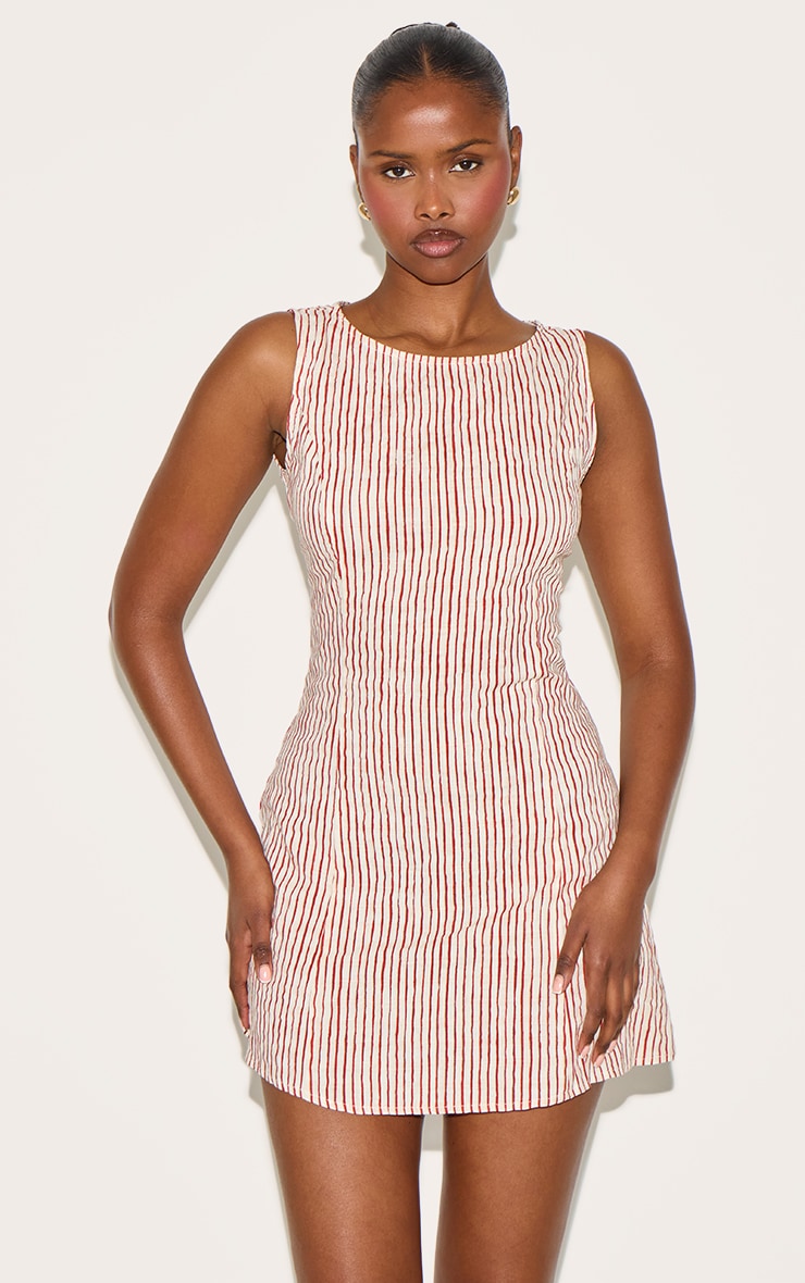 Red Striped Boat Neck Dress image 1