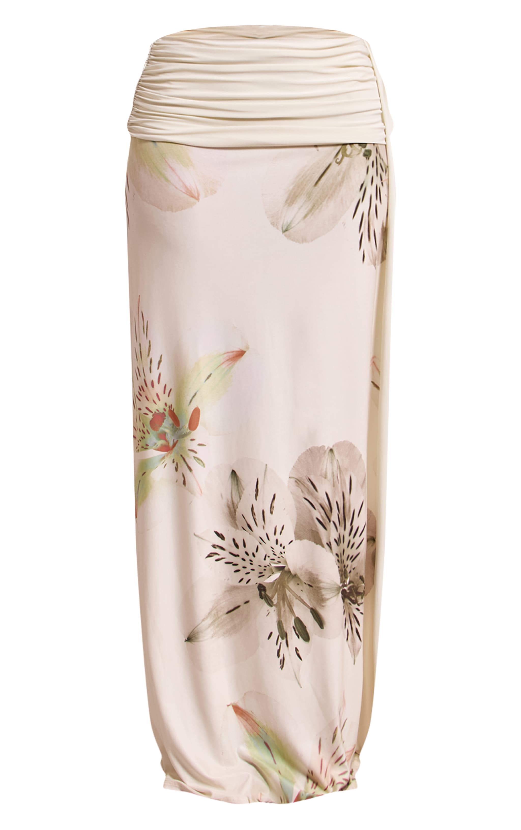 Petite Cream Printed Ruched Waist Maxi Skirt image 5