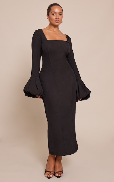 Shape black Square Neck Puffball Sleeve maxi Dress