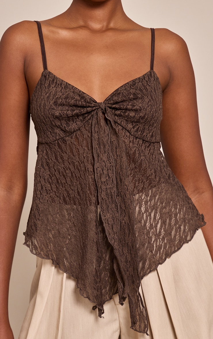 Chocolate Lace Tie Front Cami Top image 4