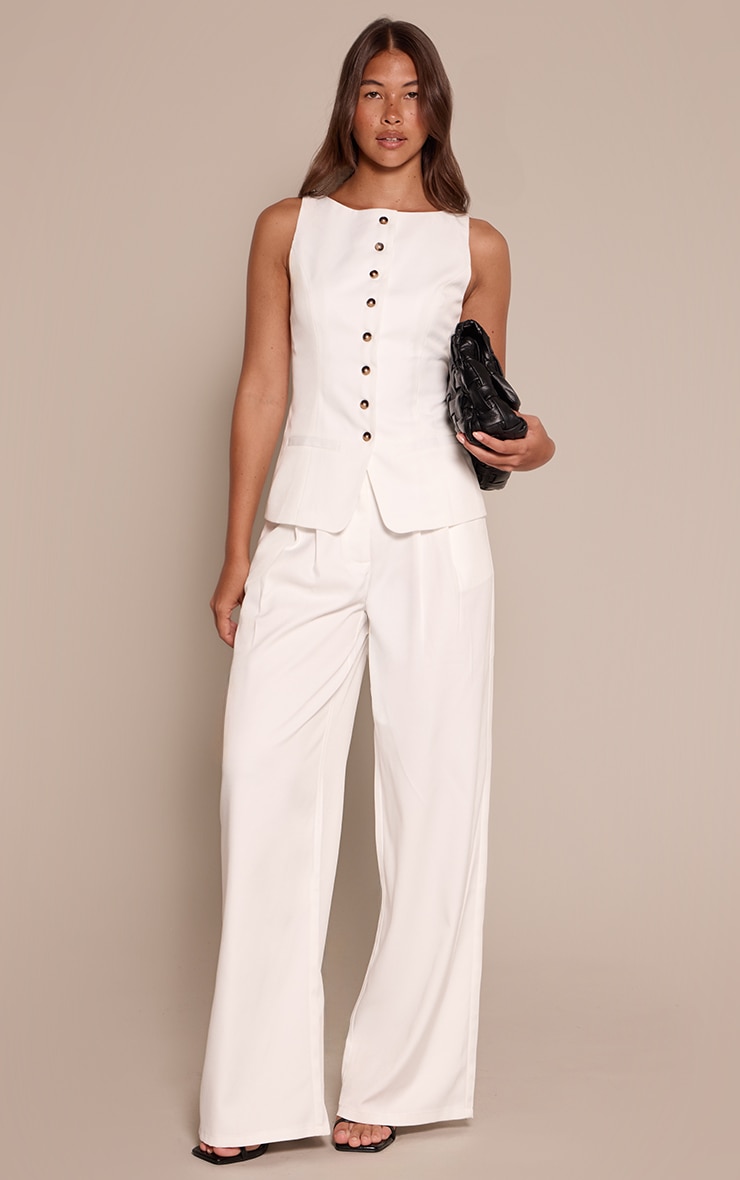 White Tailored Woven Pleated Wide Leg Trousers