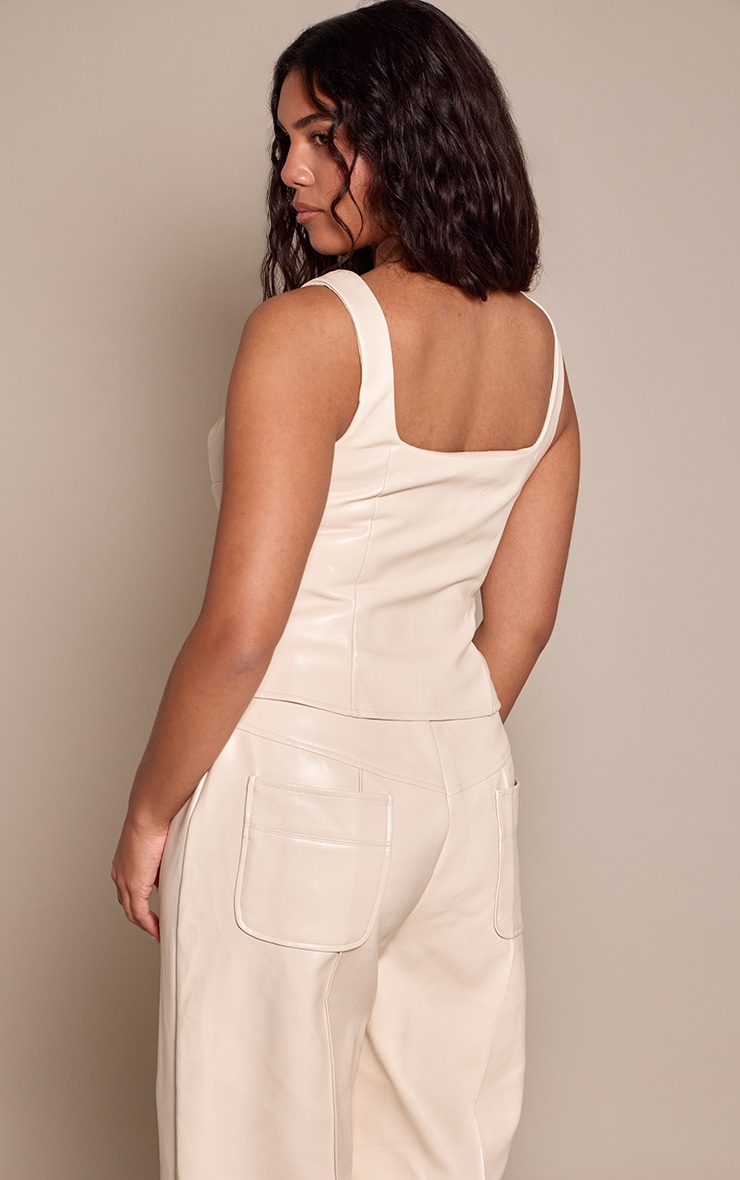 Shape Top corset en PU crème à col carré et buste froncé image 2