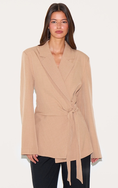 Taupe Tie Front Structured Blazer