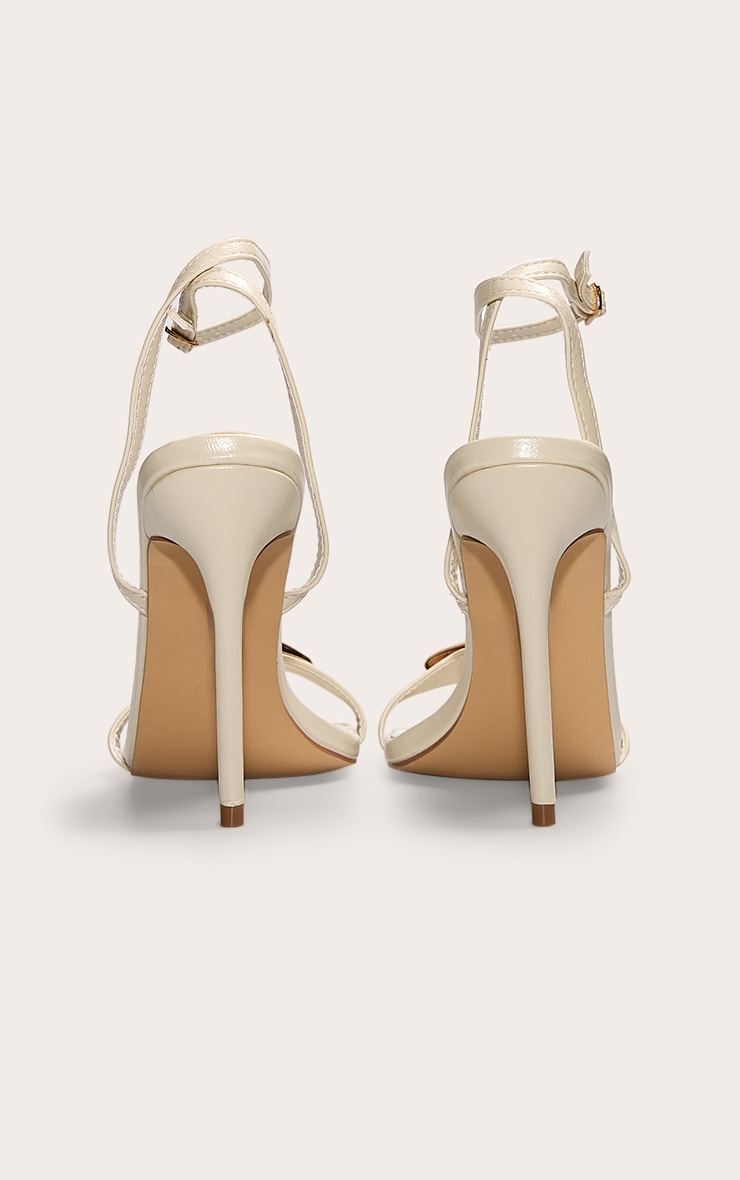 Cream Pu Square Toe Metal Trim High Stiletto Heeled Sandals image 3