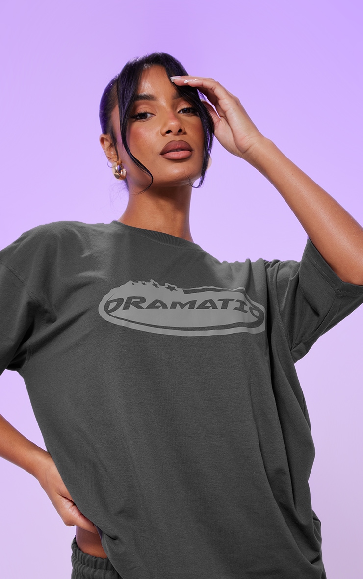 Charcoal Graphic Printed Oversized Longline T-shirt image 4