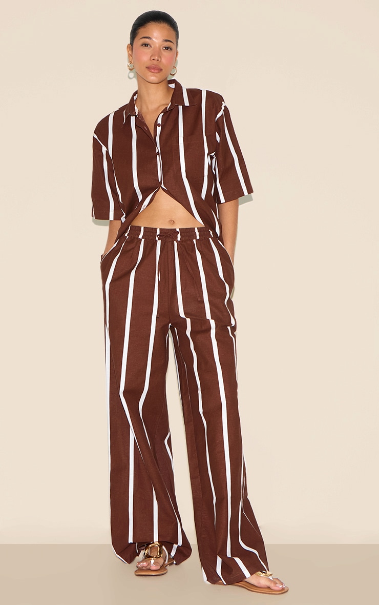 Choc Brown Striped Wide Leg Pants image 1