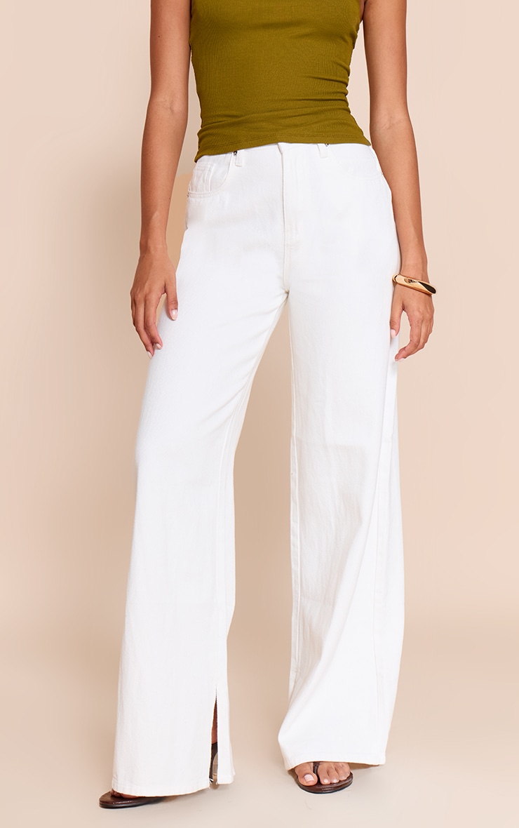 White High Waist Split Hem Boyfriend Jeans image 2