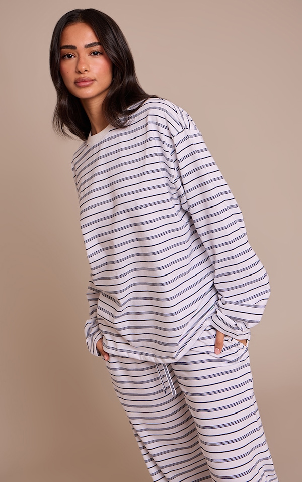 Petite Navy Striped Long Sleeved Top