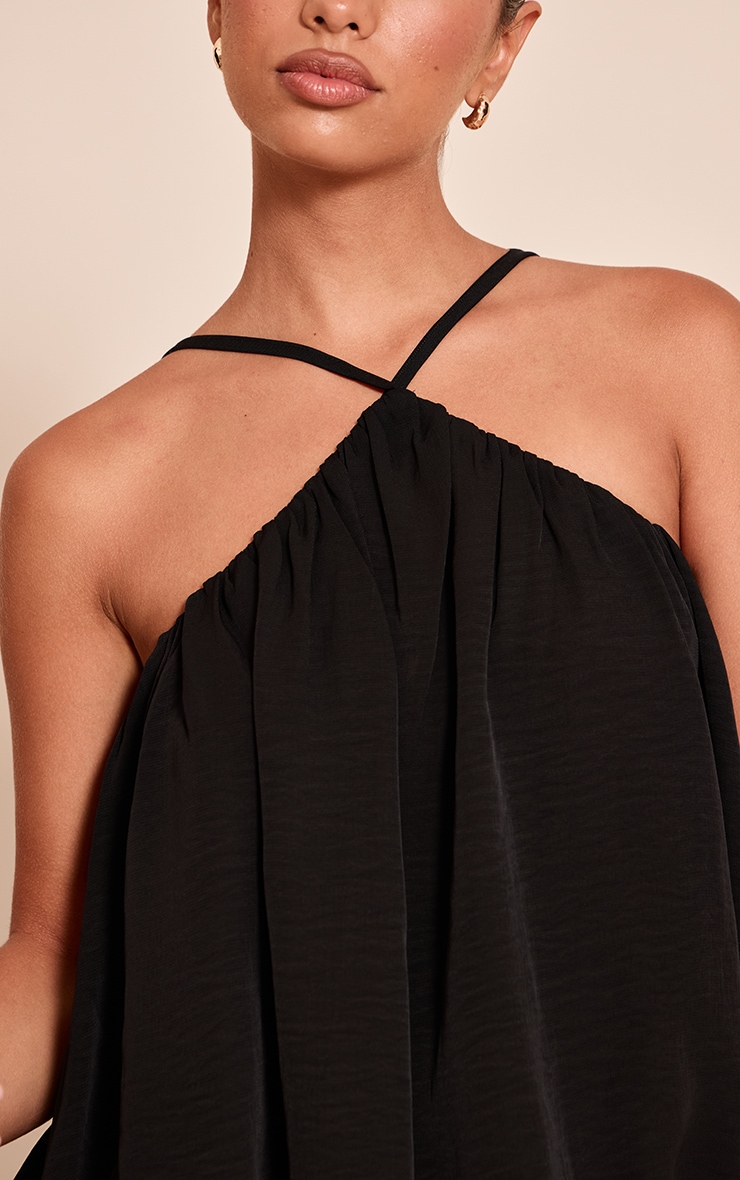 Black Chiffon Halter Neck Puff Ball Top image 4